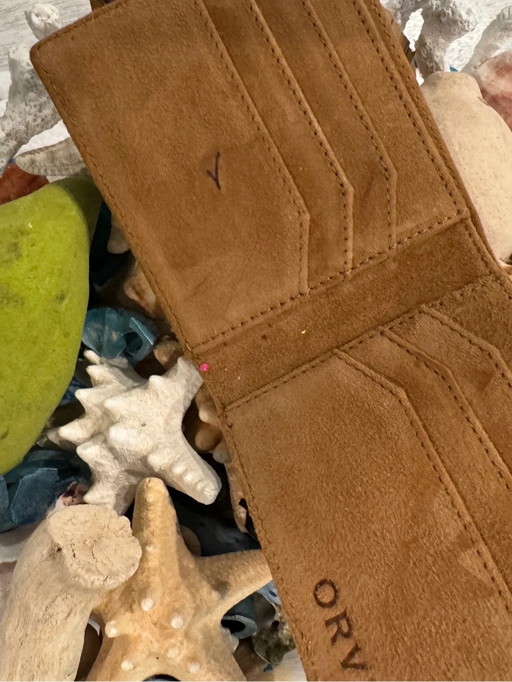 Orvis Brown Suede Card & Key Holder  has a small ink mark